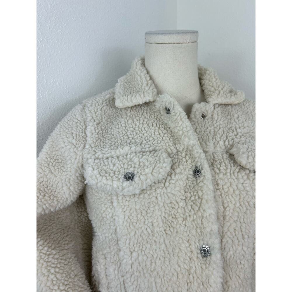 Abercrombie & Fitch Cropped Sherpa Trucker Jacket White XS - Picture 5 of 8